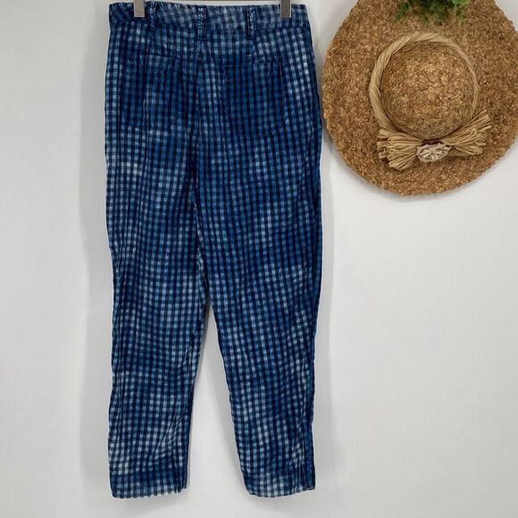 Maeve Anthropologie Women's Plaid Avryl Bleached Slim Pants Blue Size 6 - Picture 2 of 16